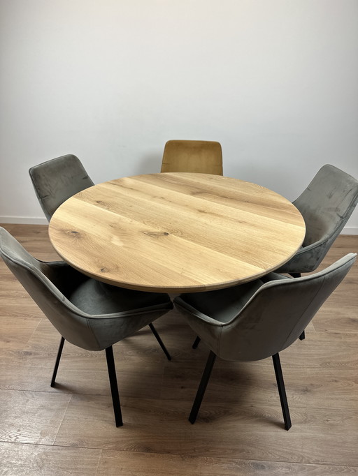 Ronde Eiken Eettafel - 125 Cm - 4 Cm Dik - Facetrand