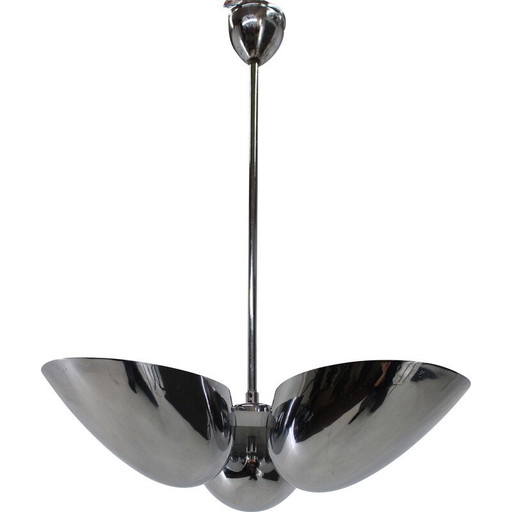 Lampadario vintage Bauhaus in acciaio cromato per Zukov, Cecoslovacchia 1930