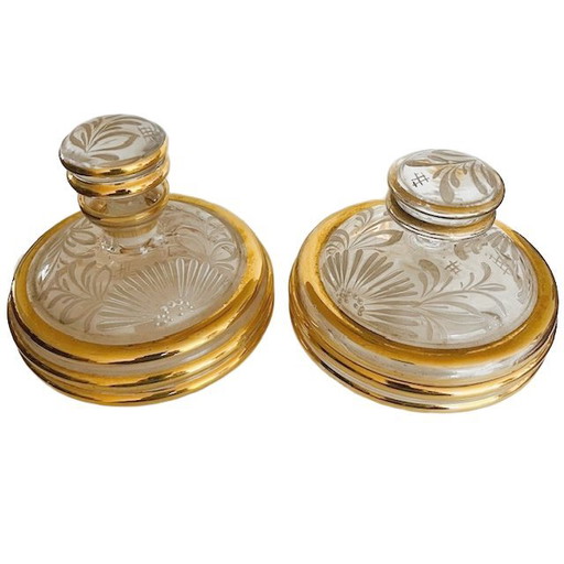 Art Deco hand painted dressing table set glass 1950's