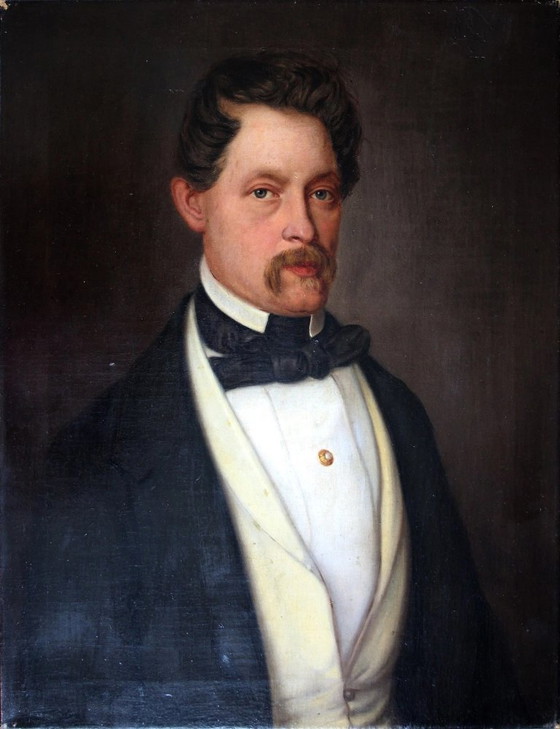 Image 1 of Porträt eines eleganten Herrn – Ölgemälde aus dem 19. Jahrhundert