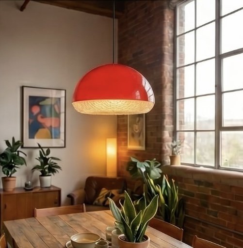 Image 1 of Suspension vintage design rouge style OVNI de l'ère spatiale