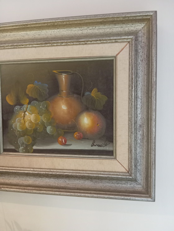Image 1 of Tableau Huile Sur Toile Nature Morte Aux Fruits, Signé Burnett