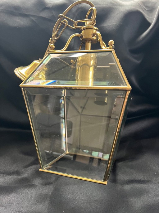 E.F. Frantzen Vintage Messing Lantaarn Hanglamp Met Geslepen Glas