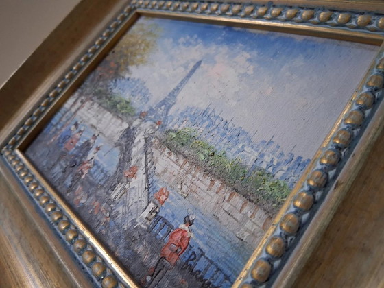 Image 1 of CAROLINE C. BURNETT | Figure/Torre Eiffel/Parigi | Dipinto originale ad olio su cartone