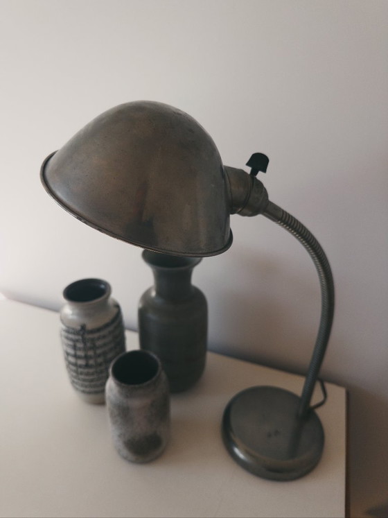 Lampada da scrivania vintage in metallo con collo flessibile, Lampade da scrivania, Argentato (foto 2 di 5)