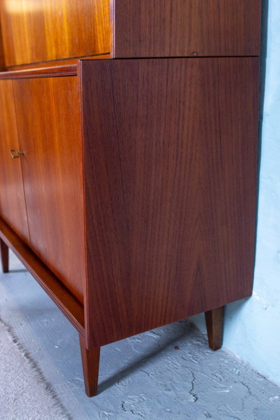 Image 1 of Vintage teakhouten secretaire, hoge kast, dressoir, dressoir, midden 20e eeuw