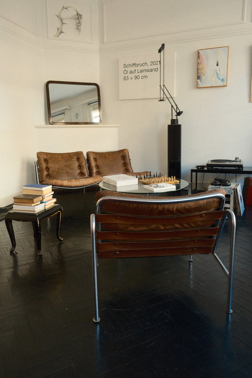 Martin Visser Osaka Two-Seater Sofa and Easy Chair for ’t Spectrum (1969, Brown Leather)