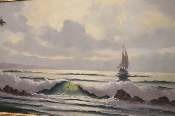 Image 1 of Olieverfschilderij op canvas gesigneerd L. Boulnois, Zeegezicht