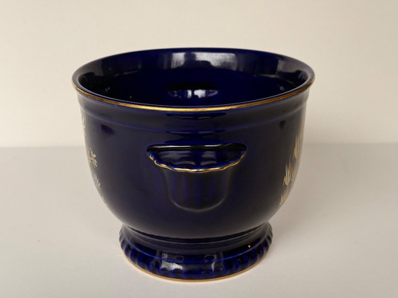 Image 1 of Japanische kobaltblaue Porzellanvase und Schale aus 22-karätigem Gold