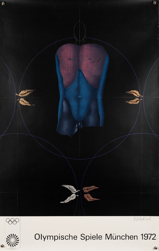 Olympische Spiele München 1972 – Originele vintage Olympische poster van Paul Wunderlich – Mid-Century Modern – 101x64 cm