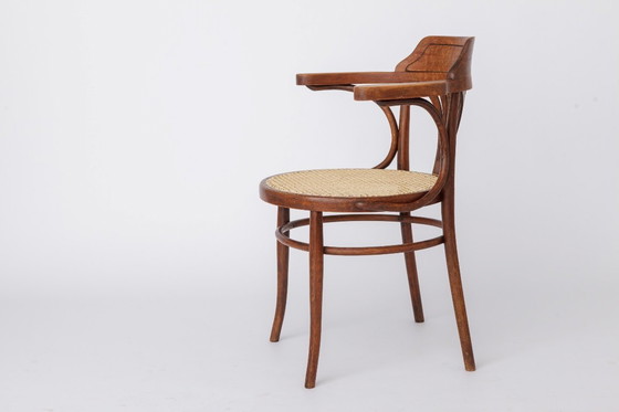 Image 1 of Vintage Bentwood Chair by Fischel Austria 1940s-1950s | Restored Beech Wood & New Rattan Seat | Desk or Dining Chair