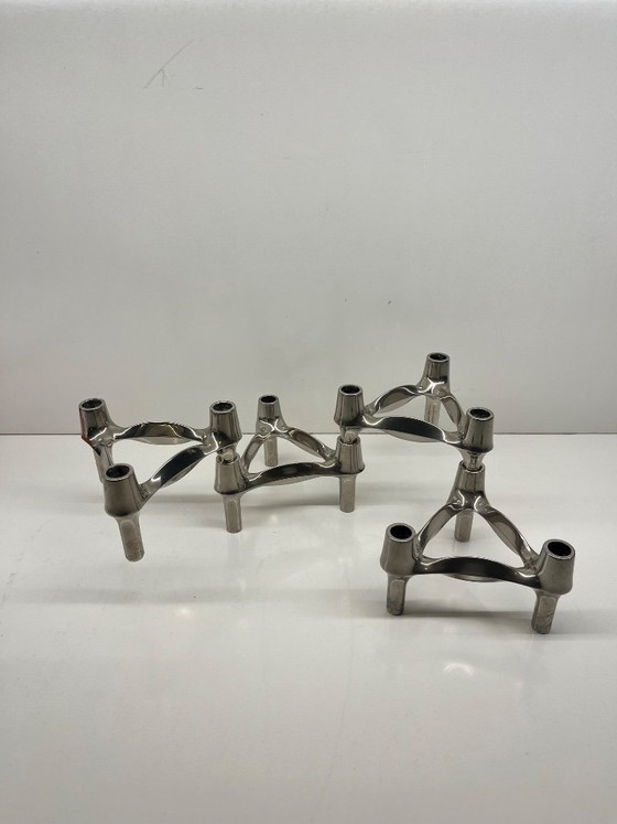 Image 1 of Set of 4 Stoff Nagel BMF candlesticks, modular vintage Scandinavian design, chrome
