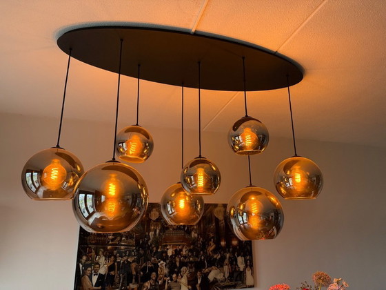 Image 1 of Smoked glass pendant lamp with 8 bulbs