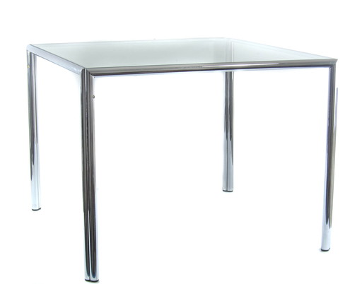 Tavolino da caffè vintage in vetro e cromo | Design modernista anni '60-'80 | 60 × 60 × 46,5 cm