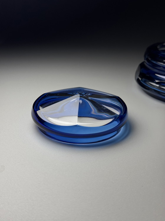Image 1 of Bombonera de cristal “Eliane” de Val Saint Lambert, Art Déco, años 30, cristal superpuesto en azul, Charles Graffart