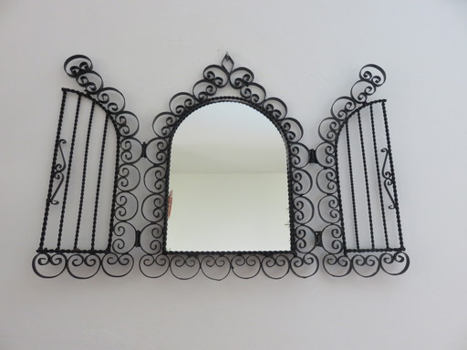 Wrought iron shutter mirror, South of France, Vallauris, 50s 60s