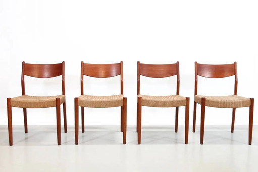 Set of four teak and papercord Marten Franckena chairs for Fristho – eetkamerstoelen, Scandinavian (photo 2 of 8)