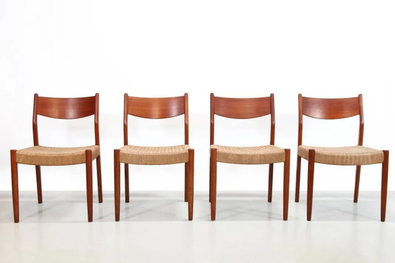 Set of four teak and papercord Marten Franckena chairs for Fristho – Dining chairs, Scandinavian (photo 2 of 8)