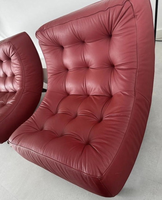 Image 1 of Fraaie refurbished rode leren Montis Quintus chaise longue 