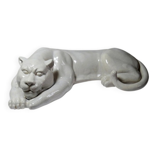Großer länglicher Panther aus Craquelé-Keramik, Vintage 1960er-1980er Jahre.