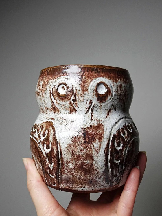 Pot hibou vintage en grès émaillé par Alain Granet, Vallauris années 1960-1970., Vases, Porcelaine, Marron (photo 10 sur 11)