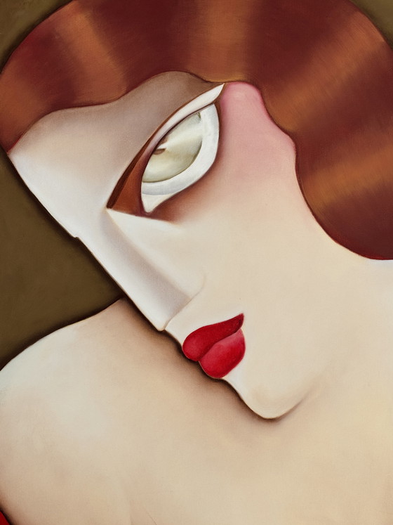 Image 1 of Large Art Deco oil on canvas – Stylized woman signed Ardoon (circa 1980) – 100 x 65.5 cm