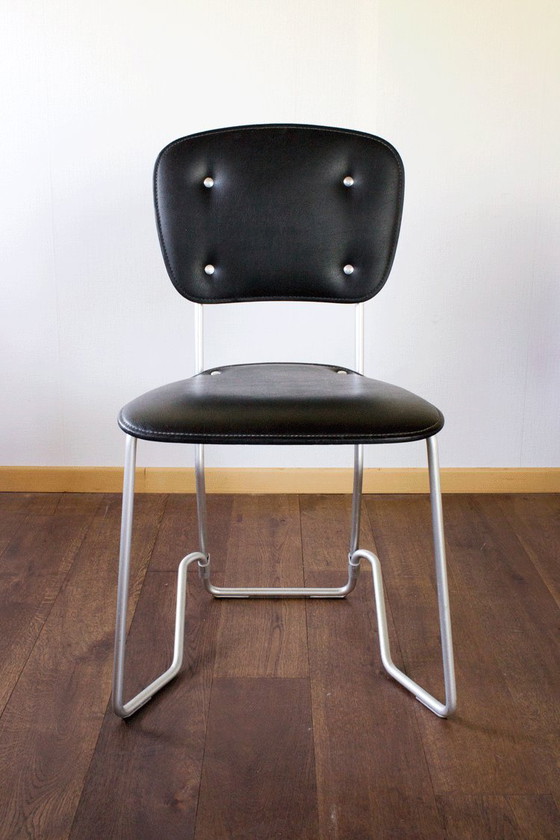 Image 1 of 5 x Aluflex Armin Wirth Black Skai Chairs 1950s
