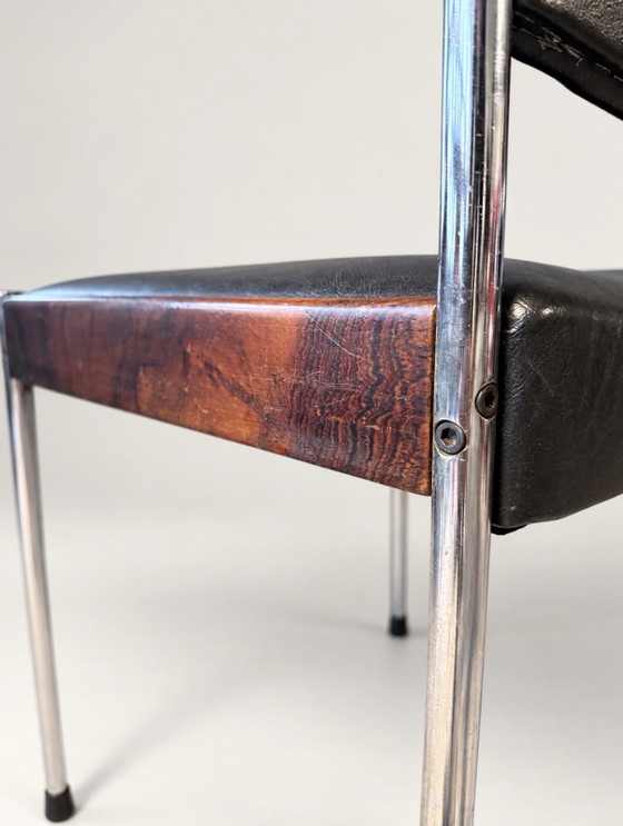 6x Thereca Vintage Dining chairs, c. 1960-70, Chrome, Wood, Black (photo 8 of 15)