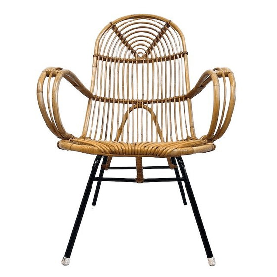 Image 1 of Fauteuil vintage Rohé Noordwolde en rotin du milieu du siècle 1950