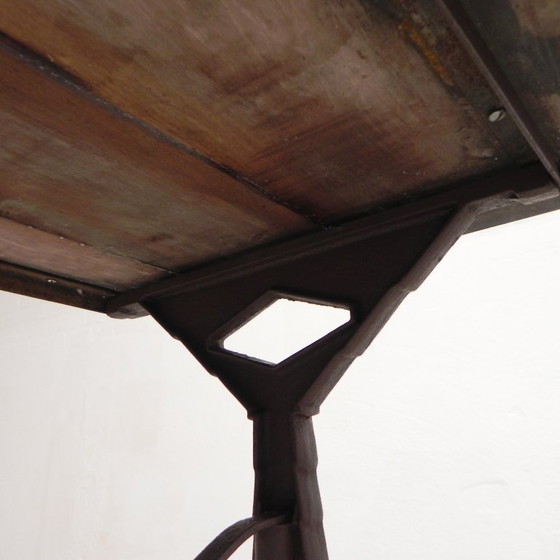 Image 1 of Bistro Table with Oak Top on Cast Iron Frame, 1930s