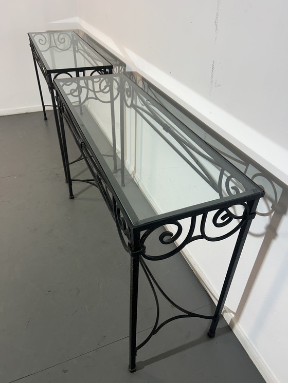 Image 1 of Twee gesmede console tafels.