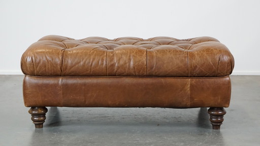 Großer Chesterfield Hocker aus Rindsleder