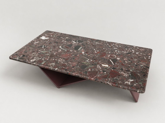 Image 1 of Vintage design coffee table with natural stone top and burgundy base