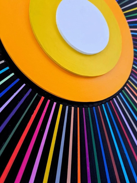 Image 1 of Colorful abstract painting "Millions de couleurs, de rayons de soleil" - Franklin van Dam (acrylic on MDF, 95x95 cm)