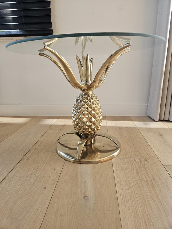 Image 1 of Tavolino da caffè Hollywood Regency Pineapple in ottone e vetro, Parigi, Francia, anni '70