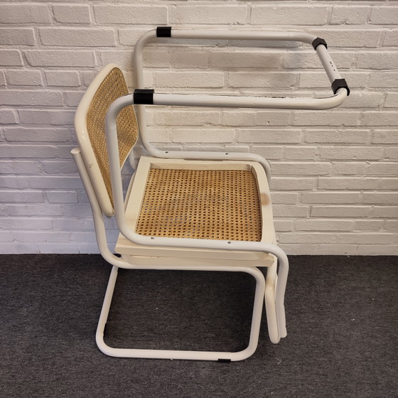 Set von zwei Cesca Webbing Stühlen – Esszimmerstühle, Metal, Rattan (photo 11 of 11)