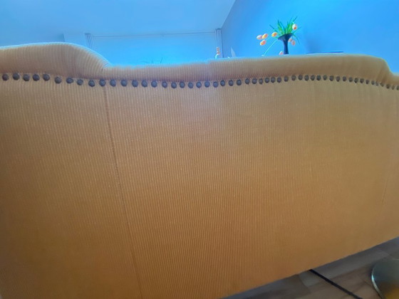 Image 1 of Chaise longue eiken/goudkleurige geribbelde stof