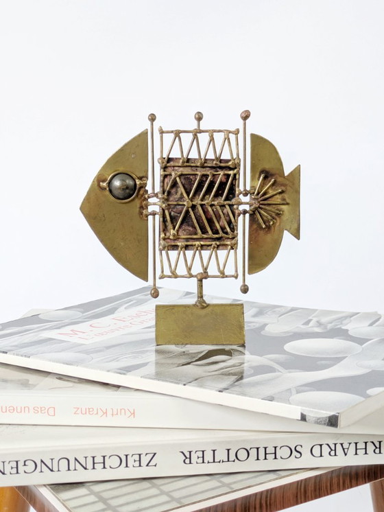 Image 1 of Midcentury Brutalist Fish Sculpture by Jarc | France | Mixed Metals
