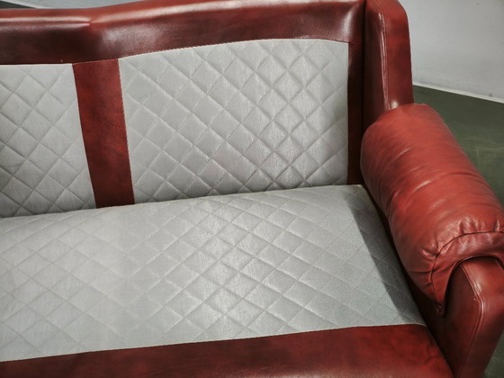 1970s Danish Modern Red Leather Two-Seater Sofa, Scandinavian Design, 2 seaters, Vintage (photo 15 of 15)