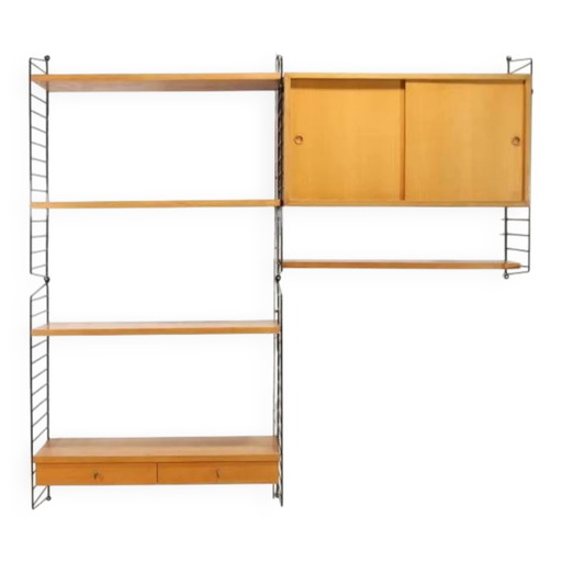 Vintage Nisse Strinning wall system in ash wood – String, wandrek, Scandinavian