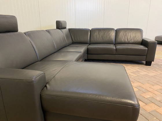 Image 1 of Schönes Echtes Leder Schwarzes U-förmiges Sofa