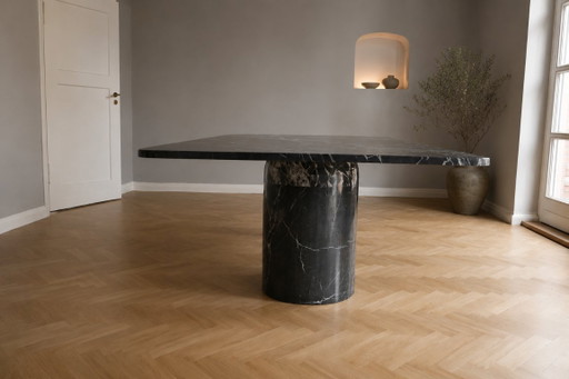 Solid Rectangular Marble Dining Table – Natural Stone Table with 2 Cylindrical Legs – Modern Dining Table, (photo 2 of 5)