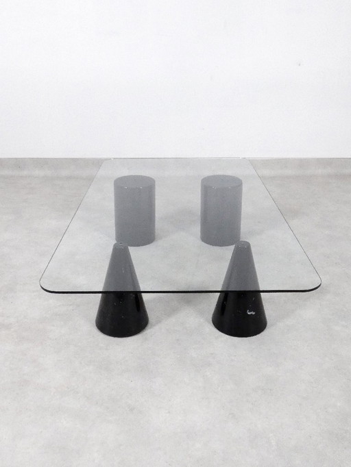 Vintage Italian Rectangular Marble Coffee Table with Glass Top