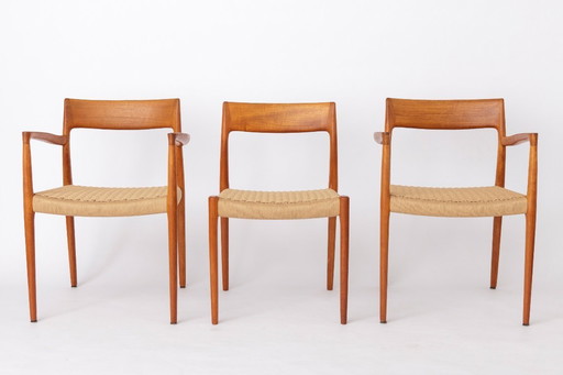 Niels Møller Dining Chair Set (6) – Models 77 & 57, Teak, Danish Cord, Mid-Century Modern, Denmark