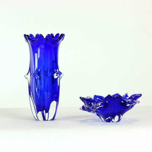 Cobalt Blue Art Glass Set By Jaroslav Taraba For Lednické Rovne, Czechoslovakia, 1960s
