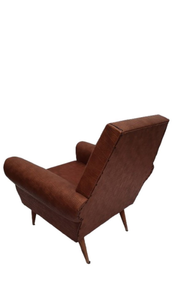 Image 1 of 2 x Vintage Mid-Century Fauteuil – Jaren 50/60 Skai Leder – Uniek Design!