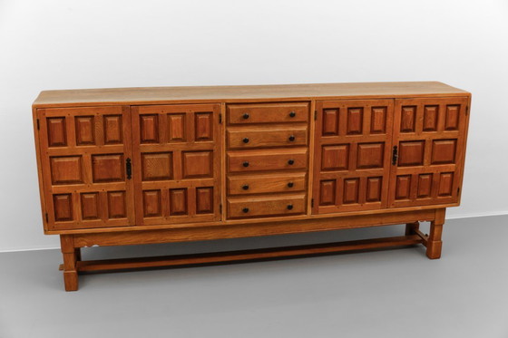 Image 1 of Large Screwless Sideboard in Carved Oak, Spain, 1960s
