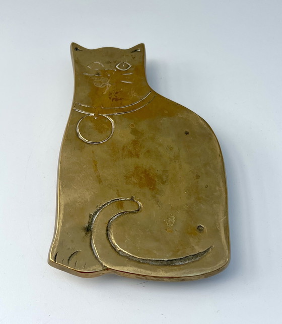 Image 1 of Salvamanteles de latón de mediados de siglo – Gato – Años 70