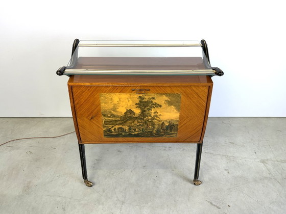 Mobile bar italiano Mid-Century, anni '60, Carrelli bar, Legno, Vetro, Marrone, Mid Century Modern (foto 15 di 15)