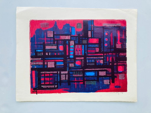 Wim Motz - Vintage colorful lithograph - 1957